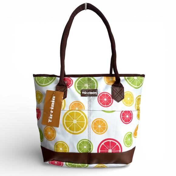 Tirrinia Handbags - Citrus Fruit Print Large Insulated Lunch Tote Zipper Cooler Bag NEW